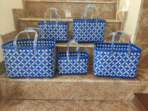 Blue Double Weave Design Chettinad Open Baskets 